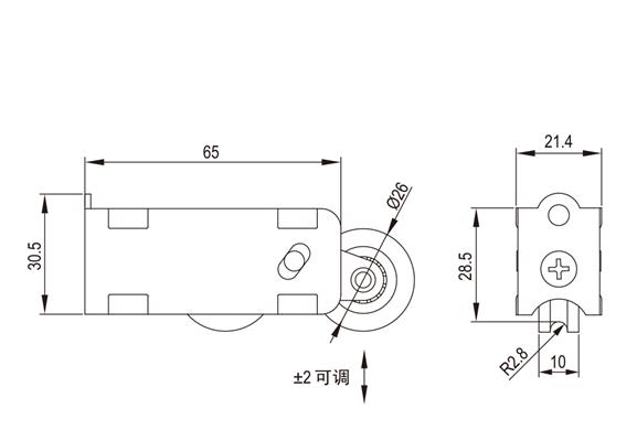 推拉门窗滑轮HL-A03尺寸图