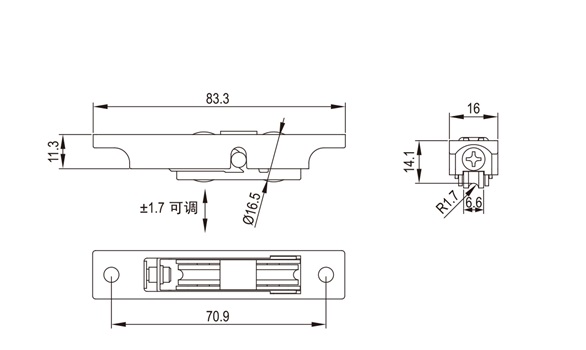 推拉门窗滑轮HL-B13尺寸图