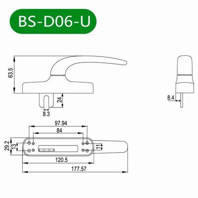 内平开窗把手BS-D06-U尺寸图