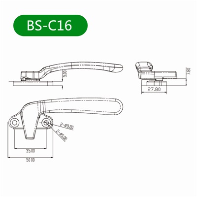 平开窗把手BS-C16尺寸图