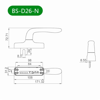 平开窗把手BS-D26-N尺寸图